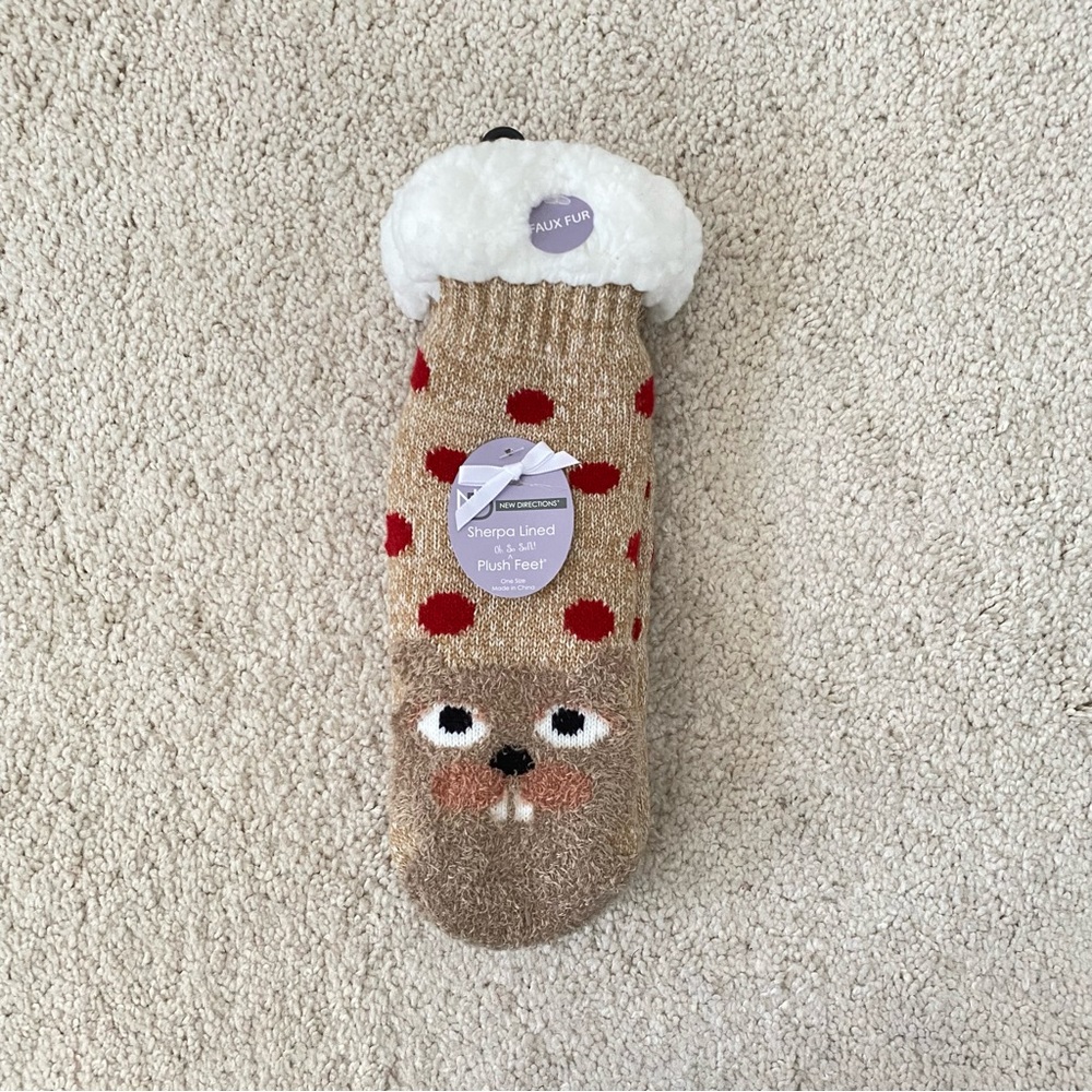 New Directions Women’s Faux Fur Plush Feet Slippers